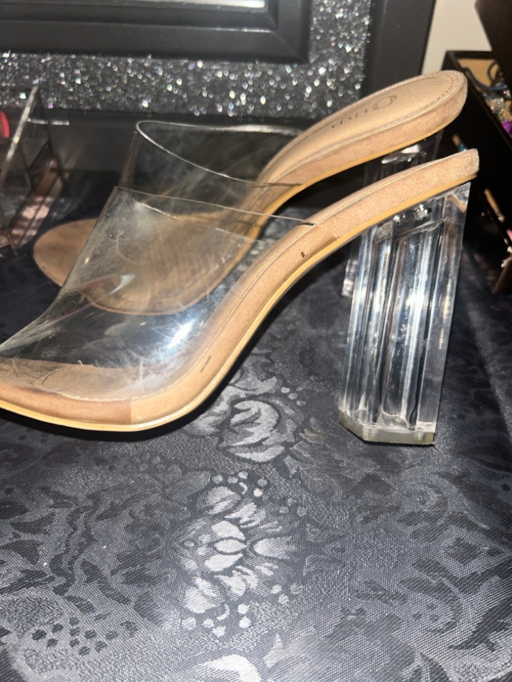 Clear Block Heel Mule with Nude Insole size 9